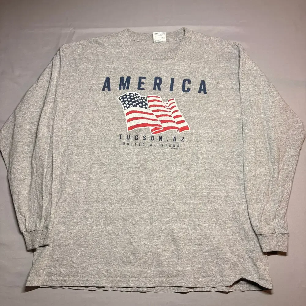Grey long sleeve graphic t shirt vintage style